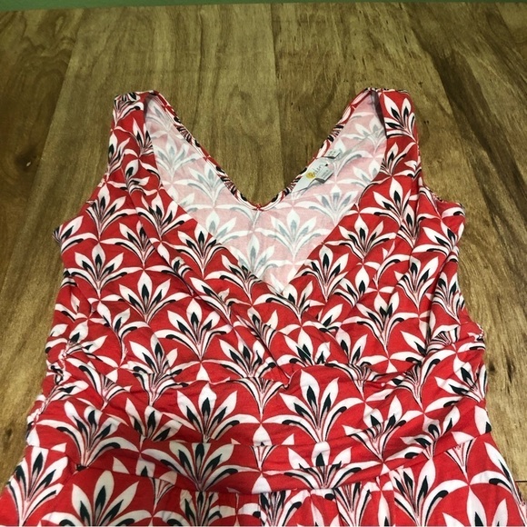 Boden Red Floral Artsy Flare Stretch Dress Women Size 4 V-Neck 37” Long - Picture 2 of 10
